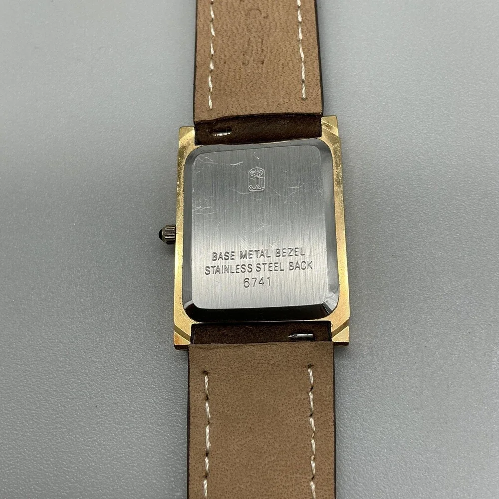 Jules Jurgensen 6741 Mens Watch 25mm Gold Tone Brown Leather New Battery